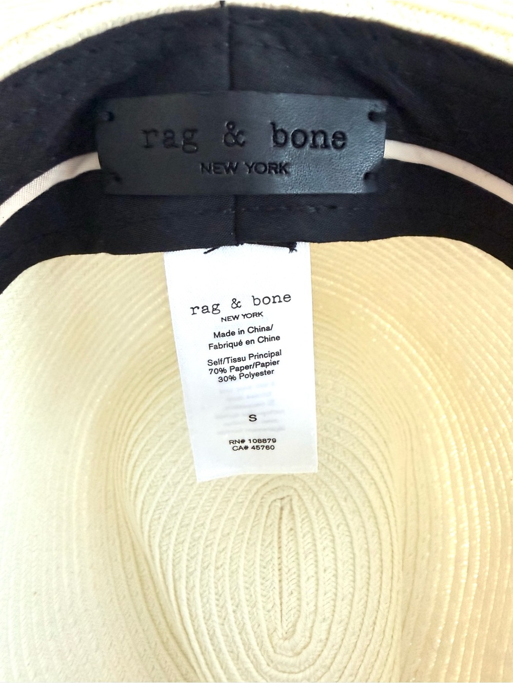 Rag & Bone City Straw Fedora Hat Cream Logo Band Size S New - Picture 9 of 9